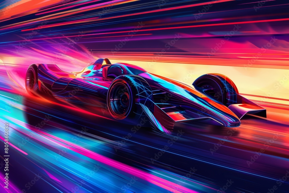 An illustration of a futuristic sport event showcases dynamic shapes and vibrant neon colors, capturing the essence of speed and competition, Sharpen banner with space for text An illustration of a futuristic sport event showcases dynamic shapes and vibrant neon colors, capturing the essence of speed and competition, Sharpen banner with space for text