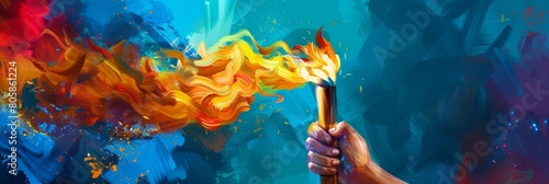 painting Illustration On A Hand Holding An Olympic Torch dymanic 