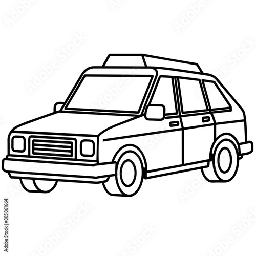 Taxi outline coloring book page line art illustration digital drawing