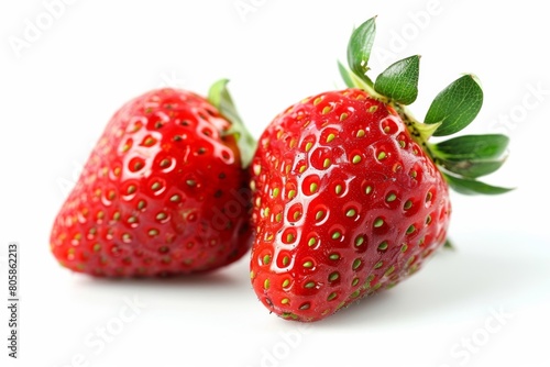 couple of vibrant red strawberries isolated on a white background 