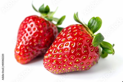 couple of vibrant red strawberries isolated on a white background 