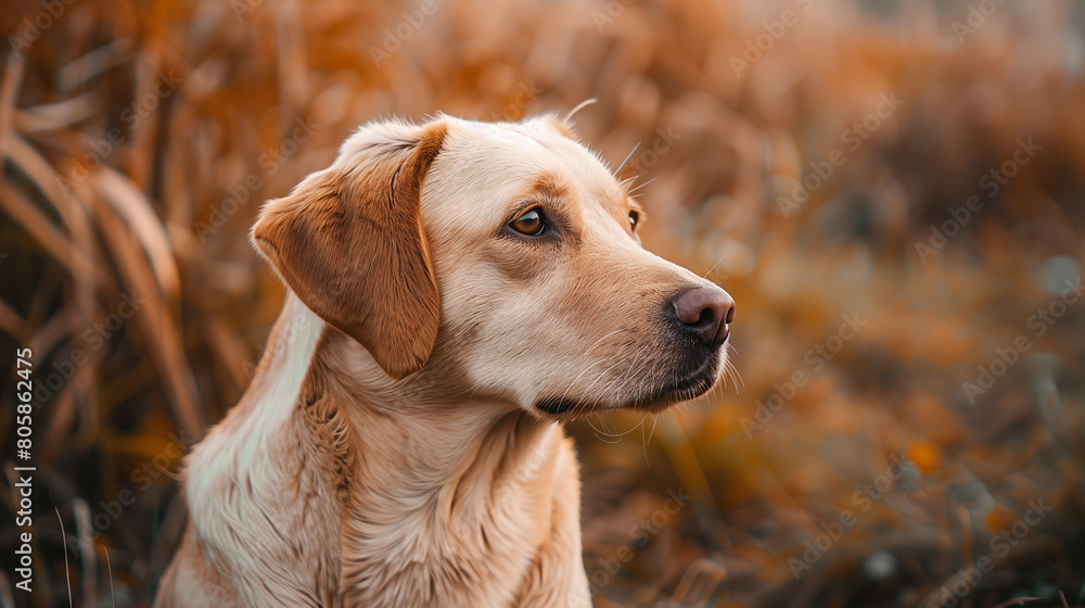 Portrait of a beautiful golden retriever dog in the autumn park Portrait of a beautiful golden retriever dog in the autumn park