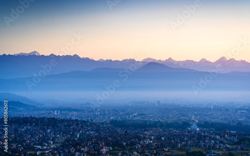 sunrise over the mountains in Nepal. © gorkhe1980
