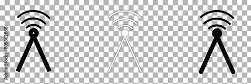 Radio tower. radio waves tower. radio for broadcast transmission with line art vector icon for apps and websites, eps10.