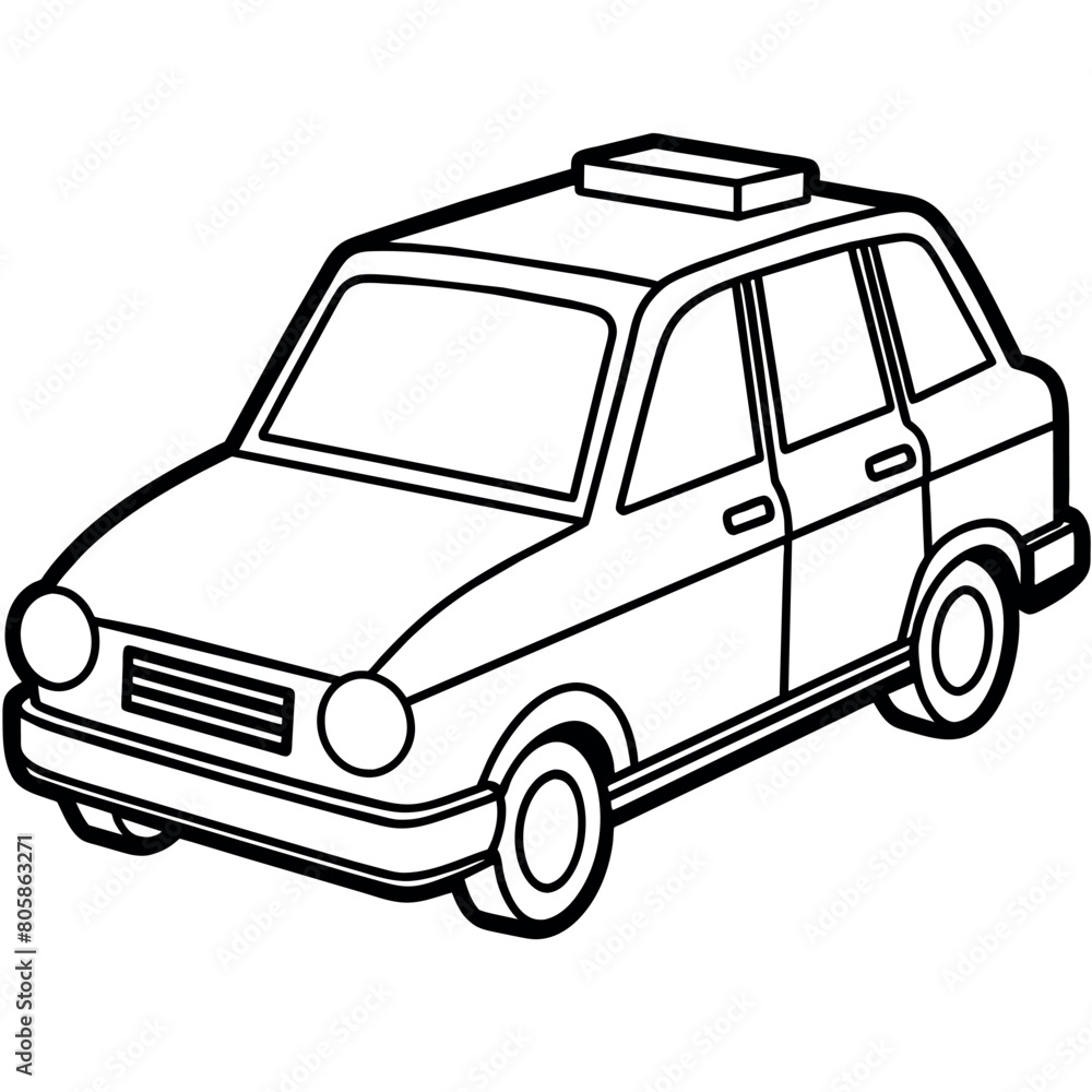 Taxi outline coloring book page line art illustration digital drawing