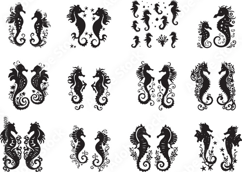 Sea horse Silhouette Vector Illustration