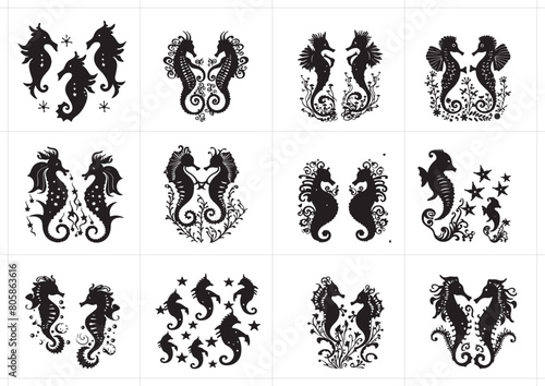 Sea horse Silhouette Vector Illustration