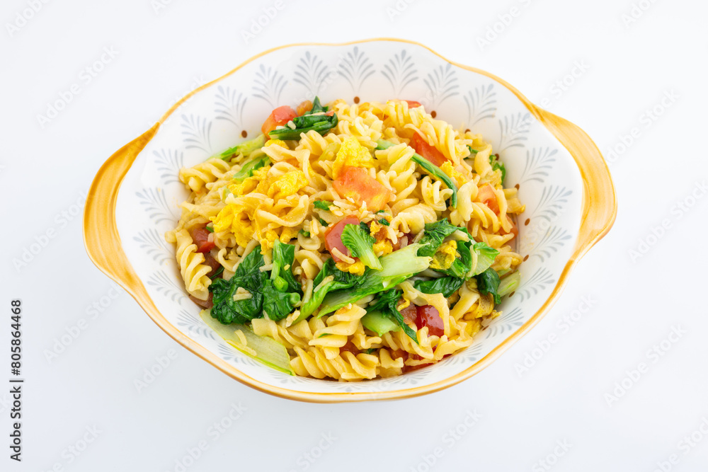 Chinese Homemade Spiral Noodles with Tomato and Egg