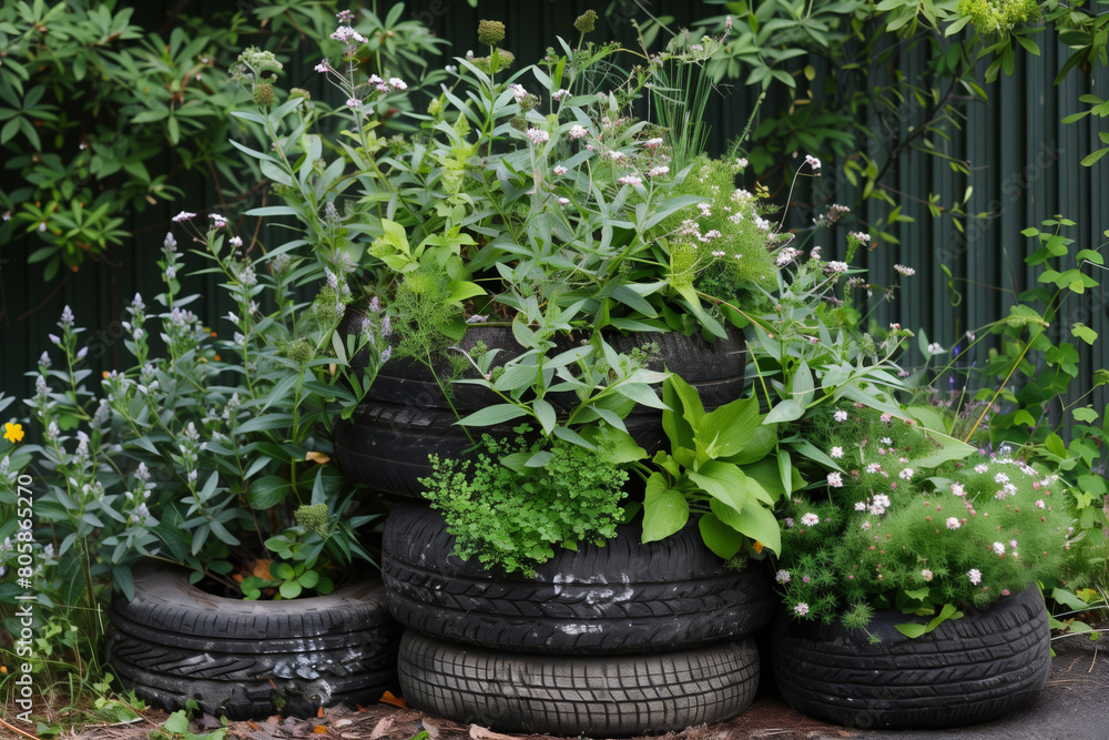 perfect stock photo, Transforming Summer Tires into Whimsical Planters perfect stock photo, Transforming Summer Tires into Whimsical Planters