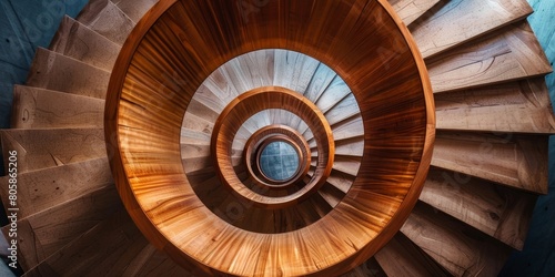 Wooden Spiral Staircase in a Building