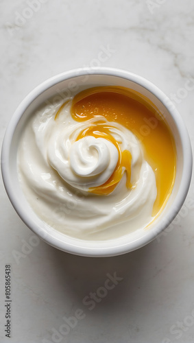 Divine Delight  Capturing the Smooth Texture of White Vanilla Yogurt from Above