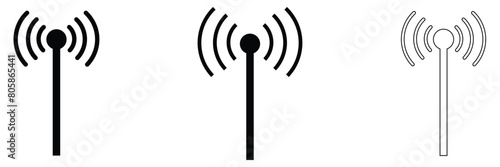 Radio tower. radio waves tower. radio for broadcast transmission with line art vector icon for apps and websites, eps10.