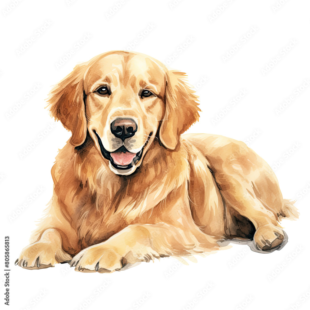 AI-Generated Watercolor cute Golden Retriever Clip Art Illustration. Isolated elements on a white background.