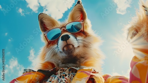 Stylish and Confident Anthro Furry Fox in Fashionable Attire Captured in Dynamic Low Angle Photographic Composition Generative ai photo