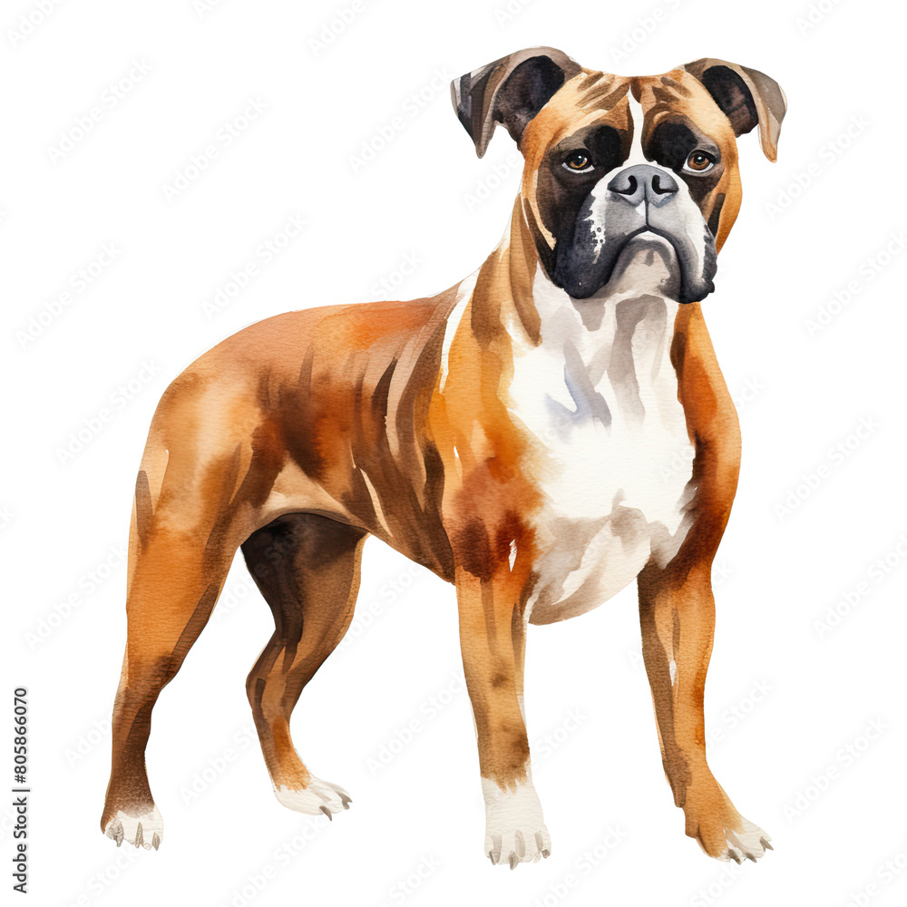 AI-Generated Watercolor Boxer Clip Art Illustration. Isolated elements on a white background.