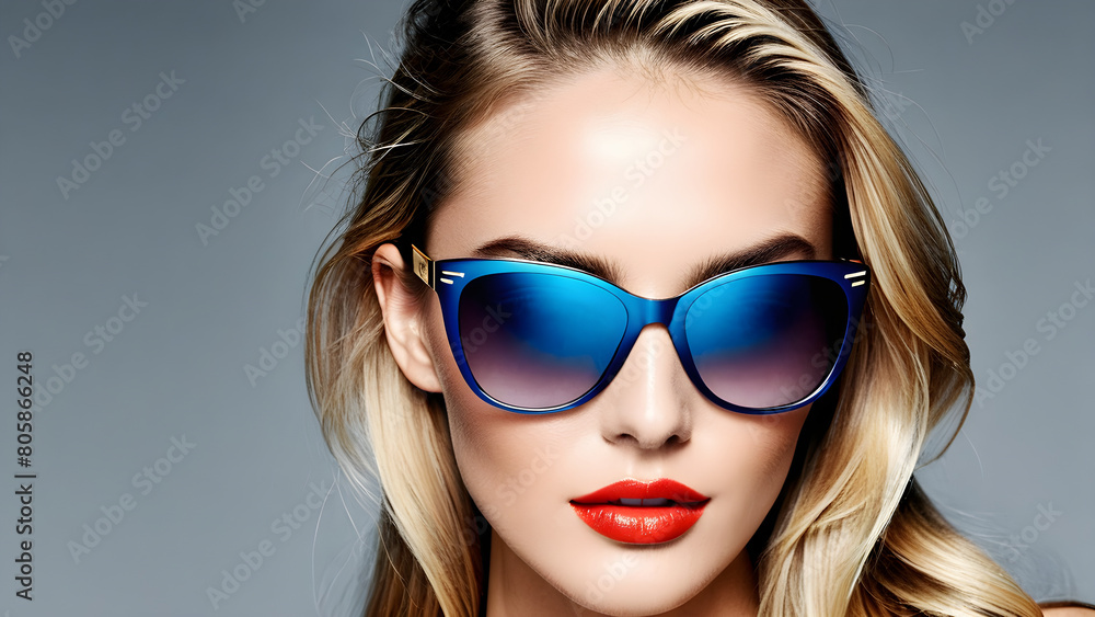 Sunglasses advertisement concept photoshoot, gorgeous fashion model, fashion advertisement, AI generated