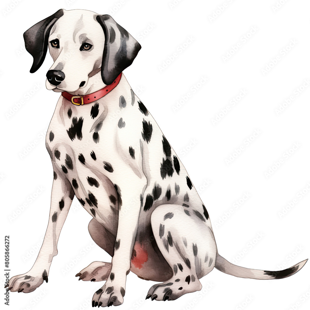 AI-Generated Watercolor cute Dalmatian Clip Art Illustration. Isolated elements on a white background.