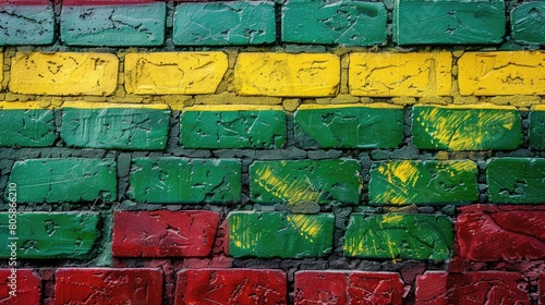 Green yellow red On brick wall,reggae background AI generated