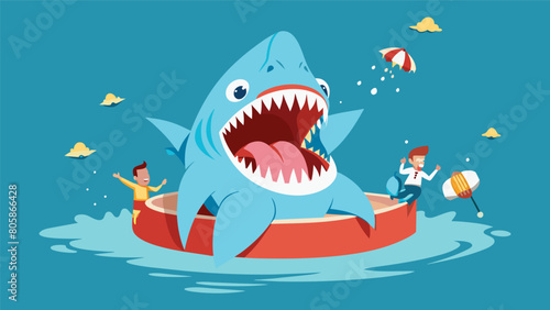 In a nod to the classic movie Jaws a float with a giant mechanical shark features performers screaming and splashing in a pool of as they try to.