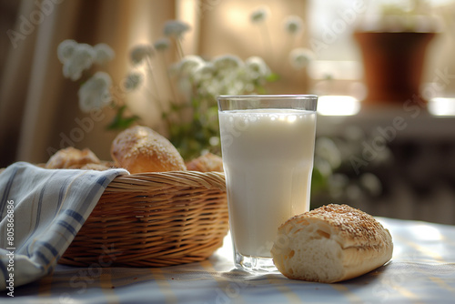 glass of milk and bread