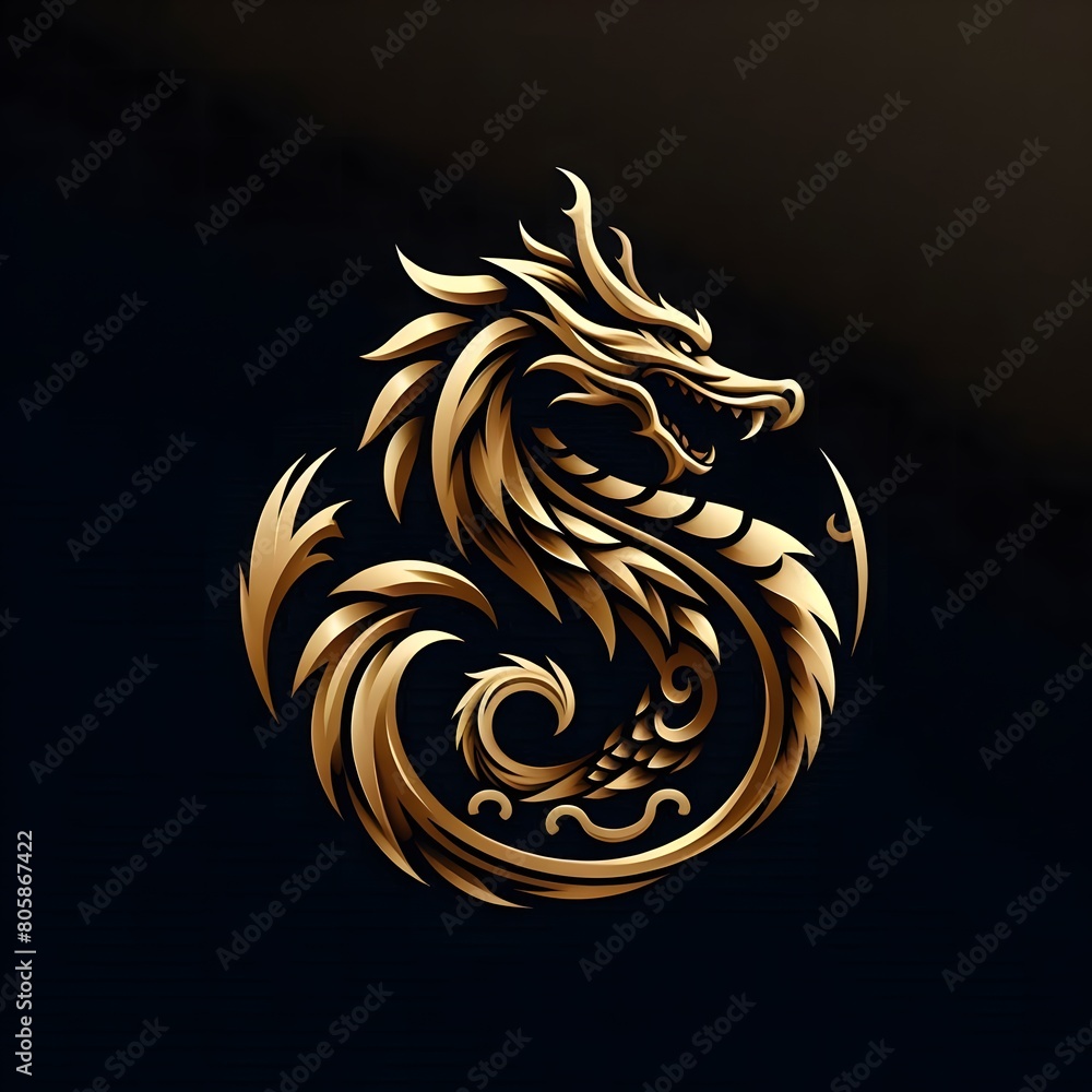 AI Generate of Luxury Dragon Logo Concept Stock Vector with Dark Black Background AI Generate of Luxury Dragon Logo Concept Stock Vector with Dark Black Background