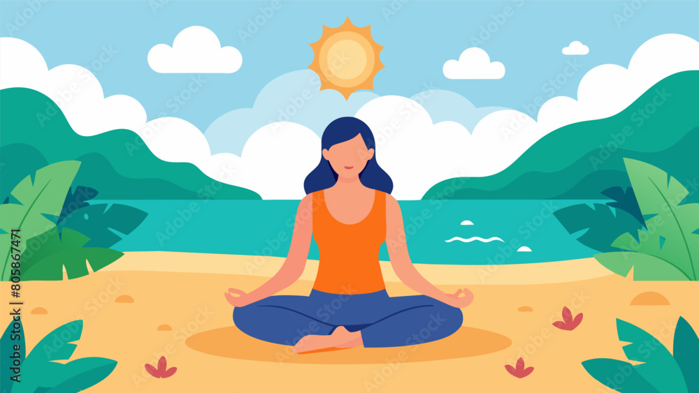 custom made wallpaper toronto digitalA woman meditating on a peaceful beach surrounded by uplifting nature sounds to calm the mind and improve mental clarity.. Vector illustration
