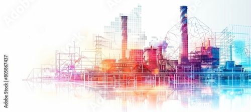 Power plant building on white background. Fossil electric energy power. Generative AI technology.