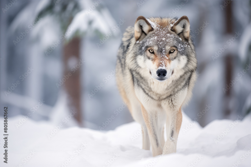 Wild wolf in a mystical winter forest Wild wolf in a mystical winter forest