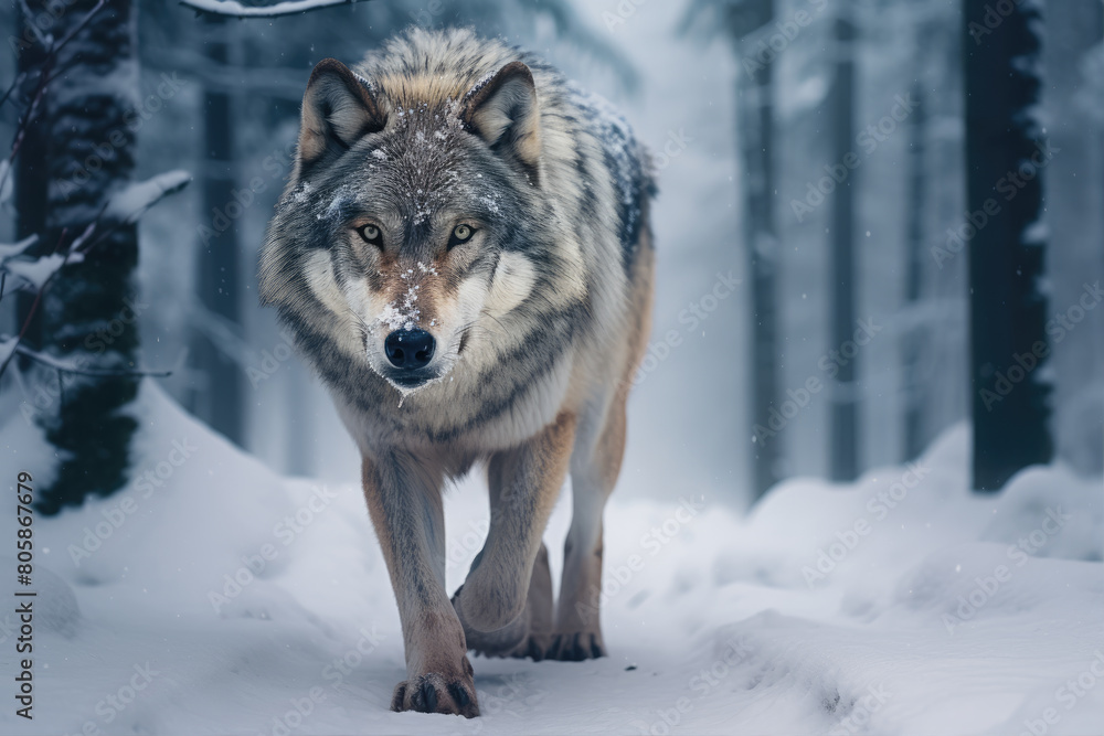 Wild wolf in a mystical winter forest Wild wolf in a mystical winter forest
