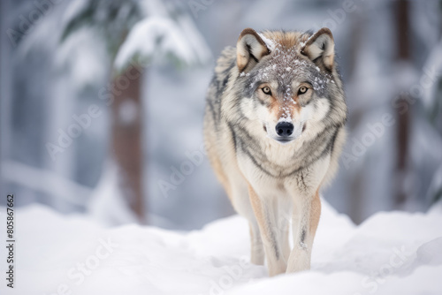 Wild wolf in a mystical winter forest © Michal