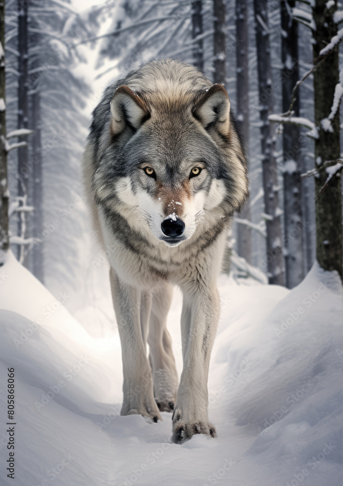 Fototapeta premium Wild wolf in a mystical winter forest