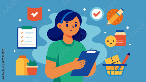 A student makes a list of essential items and sticks to it while shopping avoiding impulse purchases and unnecessary items..