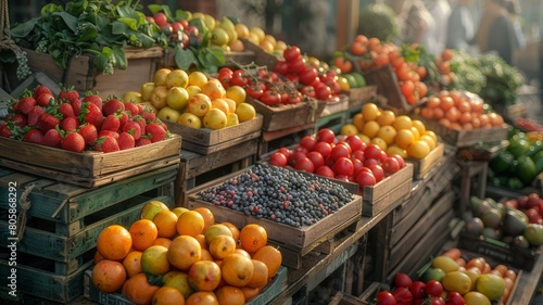 Market  farmers market concept. Numerous types of vegetables  berries and fruits. Each product looks fresh and appetizing.