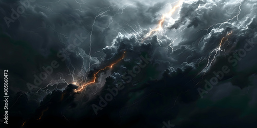 Thunderstorm and lightning in a dark sky photo