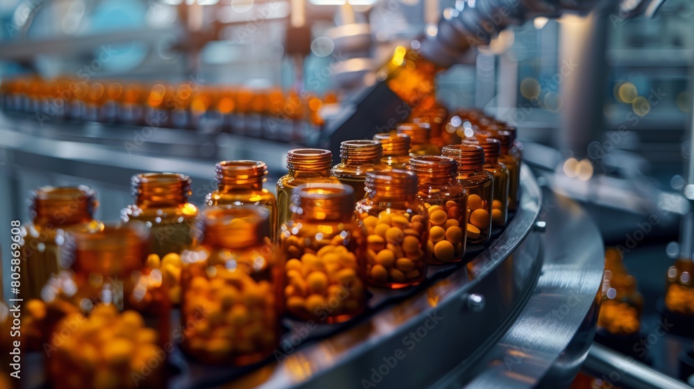Production of pills Packing capsules and liquid medicine in factories, equipment, machines, or various processes related to the production of pharmaceutical products with details such as conveyor belt Production of pills Packing capsules and liquid medicine in factories, equipment, machines, or various processes related to the production of pharmaceutical products with details such as conveyor belt