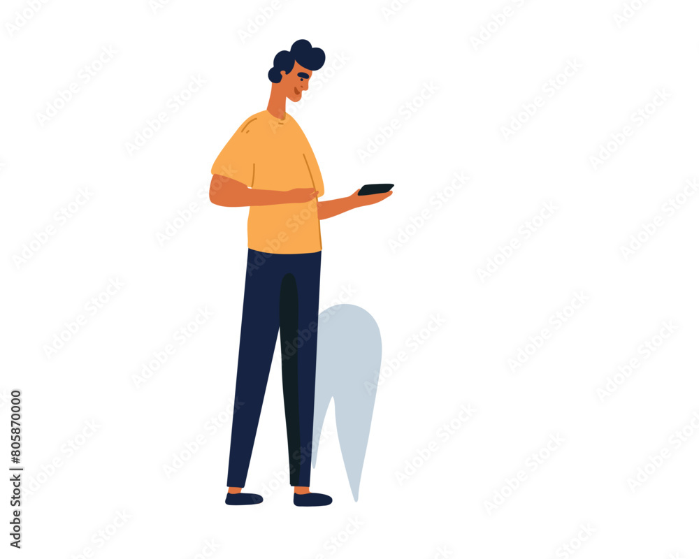 A man stands with a smartphone in his hand A man stands with a smartphone in his hand