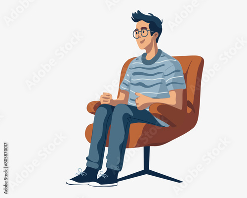 Man sitting in a chair on a white background