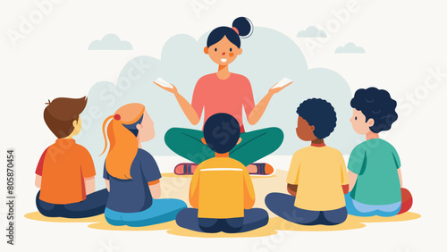 A teacher leads her students in a mindful listening exercise encouraging them to truly hear each others perspectives during a class discussion..