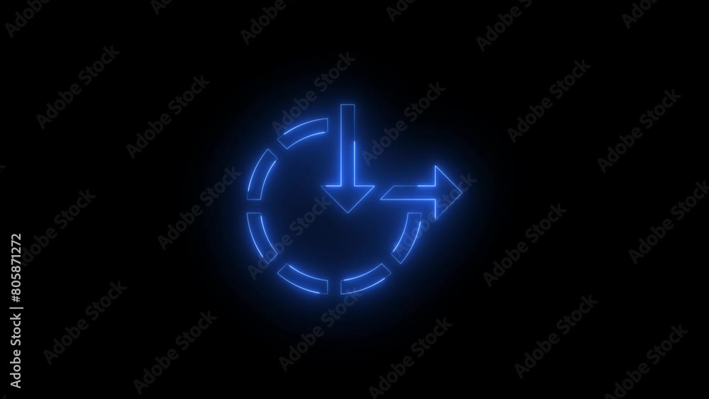 Neon glowing blue color ease of access arrow icon on black background animation Neon glowing blue color ease of access arrow icon on black background animation