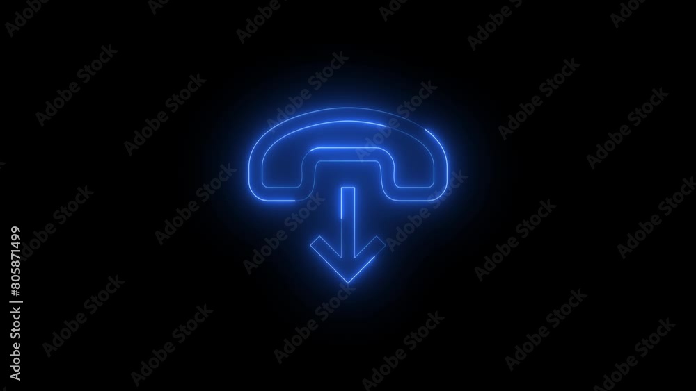 Neon glowing blue color hang up phone arrow icon on black background animation Neon glowing blue color hang up phone arrow icon on black background animation