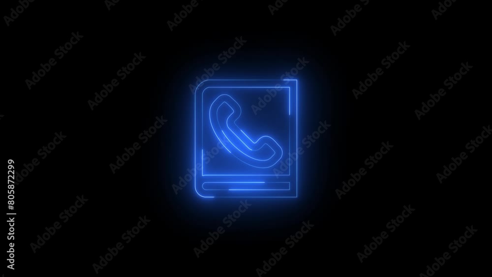 Neon glowing blue color phone book icon on black background animation Neon glowing blue color phone book icon on black background animation