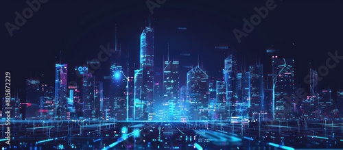 Abstract technology smart city panorama in futuristic digital polygonal style