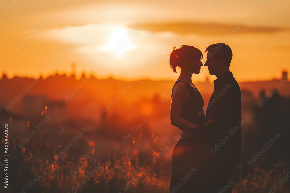 Loving couple at sunset