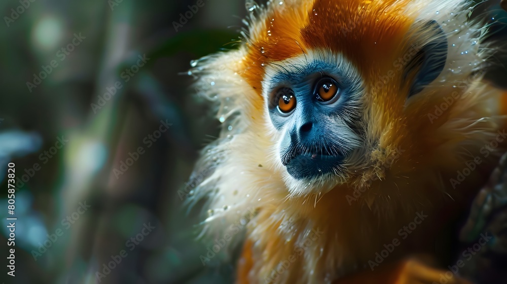 close-up portrait of a Golden Snub-nosed Monkey close-up portrait of a Golden Snub-nosed Monkey