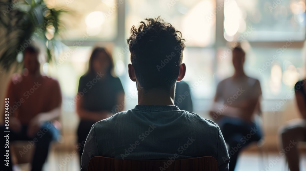People talking in group therapy session. They are looking at each other, psychological safety. Support groups concept. People talking in group therapy session. They are looking at each other, psychological safety. Support groups concept.