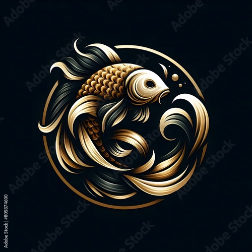 AI Generate of Luxury KOI Fish Logo Concept Stock Vector with Dark Black Background