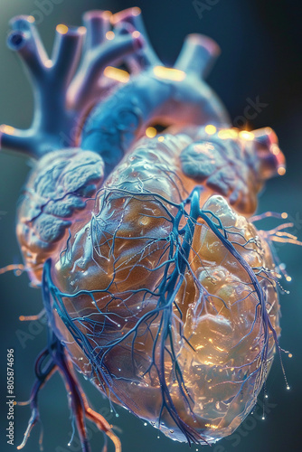 Detailed texture of a biofabricated heart tissue, macro lens, bright natural light, direct front view