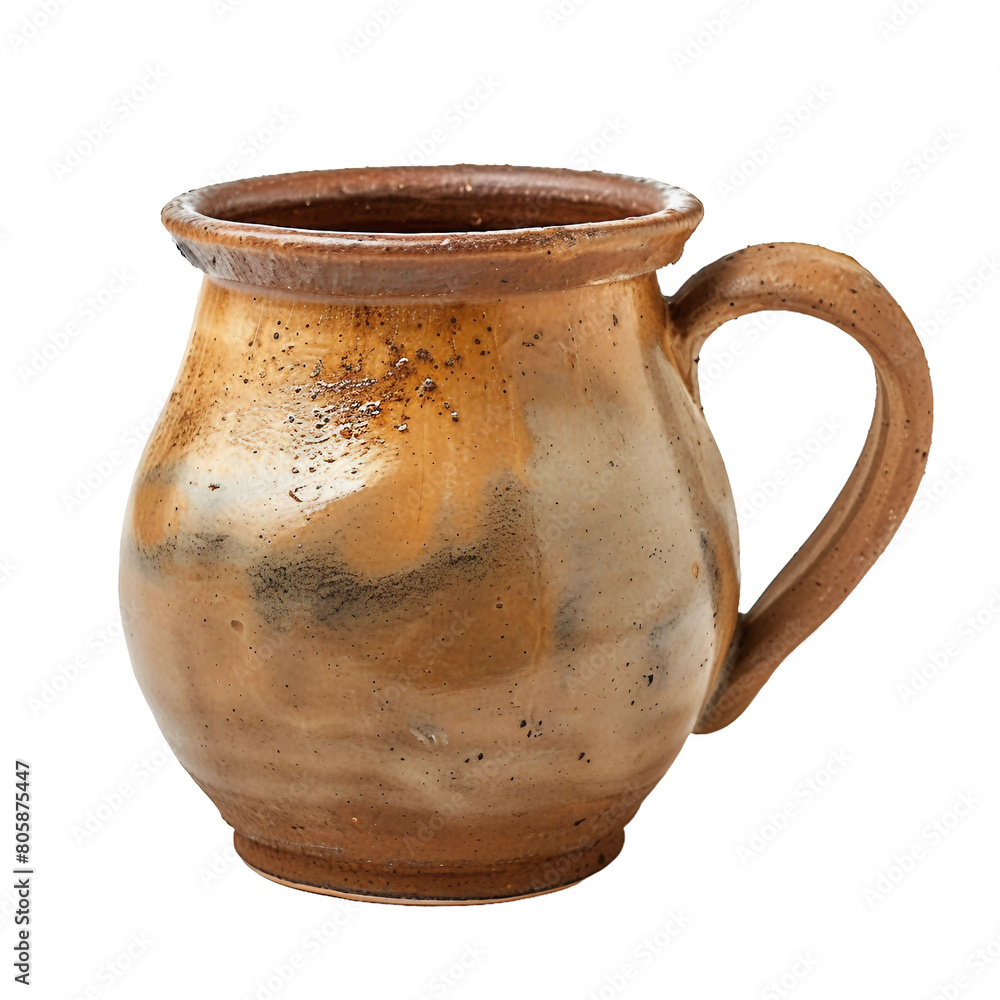 Clay pottery mug, transparent background, isolated image, generative AI