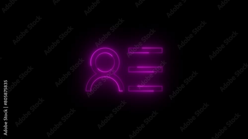 Neon glowing pink color people contact info icon on black background animation Neon glowing pink color people contact info icon on black background animation