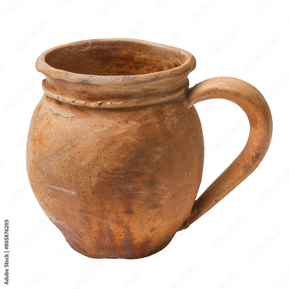 Clay pottery mug, transparent background, isolated image, generative AI